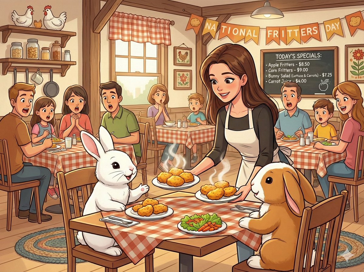 ryan_and_donut's tweet image. December 2: National Fritter Day!
Celebrate with Donut and Stuffed Bunny! 🐰