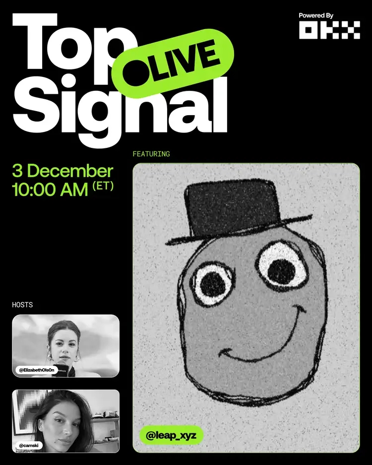 okx's tweet image. 🔴 LIVE this week on Top Signal 

This giving season, DONATE.GG founder @Leap_xyz joins @ElizabethOls0n &amp;amp; @Camski to discuss how crypto can supercharge global giving.