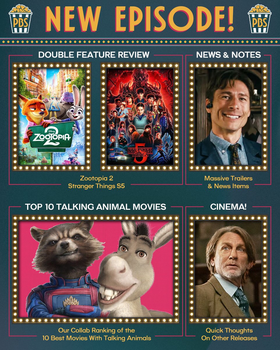 ProjBigScreen's tweet image. 🍿 NEW EPISODE 🍿

• Zootopia 2 Review
• Stranger Things S5 Review
• Knives Out 3 Reactions
• What We’re Watching
• The Top 10 Talking Animal Movies