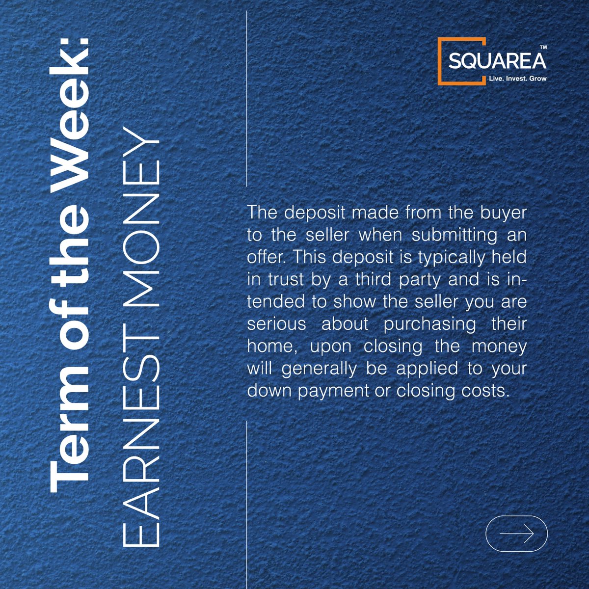 squareateam's tweet photo. This week’s term: Earnest Money.

As one of the first financial steps in a property transaction, earnest money signals seriousness and builds trust between buyer and seller. Recognising its purpose and application can help streamline negotiations and enhance confidence. https://t.co/kGbCHfwPnT