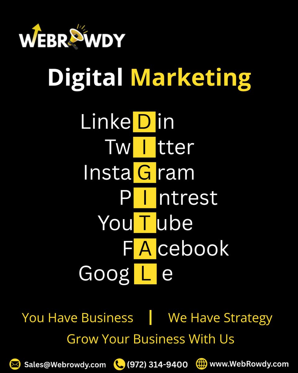 Webrowdy3's tweet photo. Right strategy → Right platforms → Stronger growth.
Webrowdy powers brand presence across LinkedIn, IG, YouTube, Pinterest &amp; more. 🚀

To know more : https://t.co/Qu36pMXkku

 #DigitalMarketing #LeadGeneration #MarketingTips #SocialMediaMarketing #BusinessGrowth  #GrowthPartner https://t.co/CCQH6dAOQ7