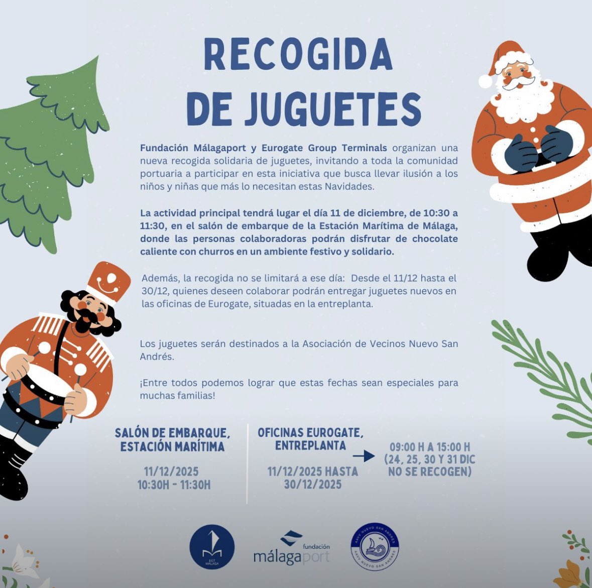 La Fundación Málagaport y Eurogate Group Terminals organizan una nueva recogida solidaria de juguetes para Navidad.

Toda la información 👇🏻

¡Te esperamos! 🌲🫂

#FundaciónMálagaport #Málagaport #EurogateGroupTerminals #recogida #juguetes #solidario #navidad
