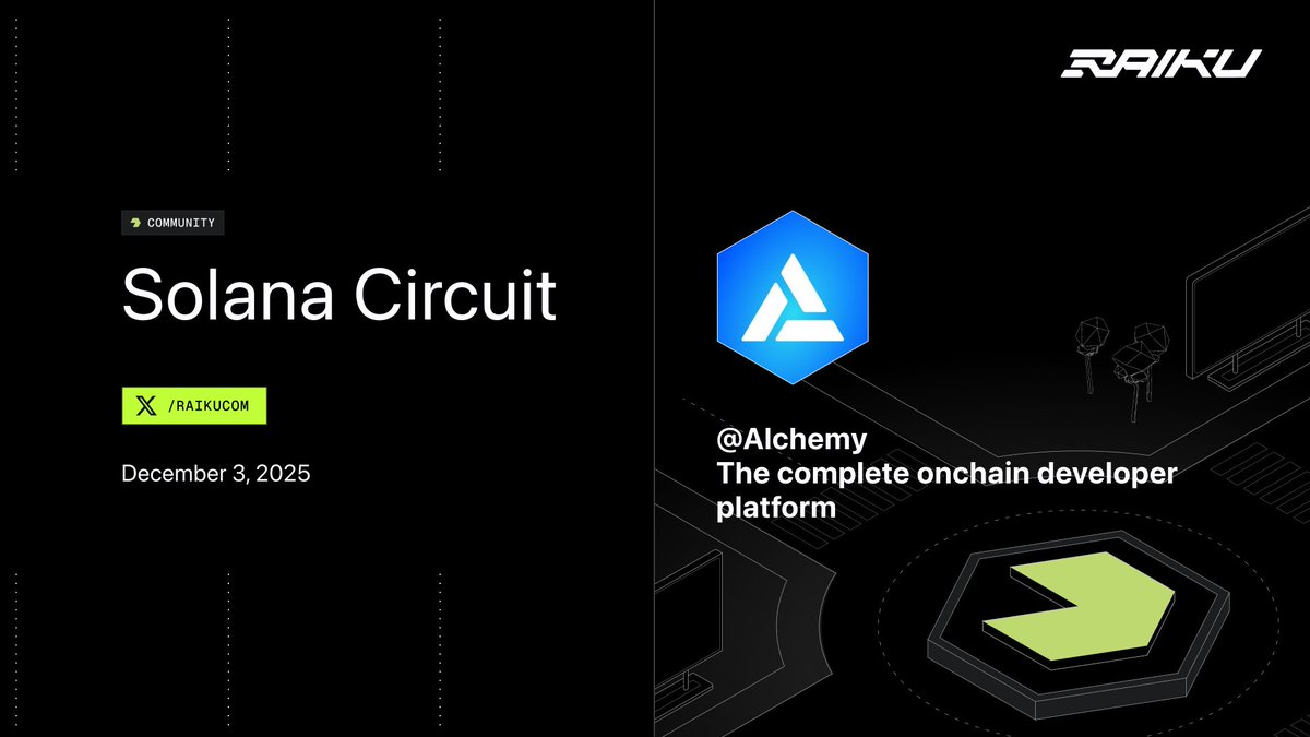 raikucom's tweet photo. It has never been a better time to build on Solana.

@Alchemy, one of crypto's largest data providers, just launched some exciting new Solana infra that we're diving into at this week's Solana Circuit!

Developers, this one's for you

Set your reminders or get left behind!👇 https://t.co/8eY0GyjZ77