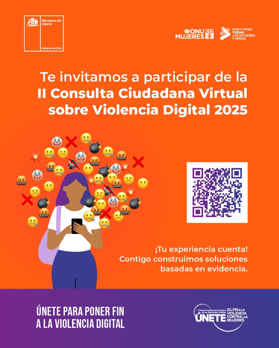 🔍 ¡Tu voz es clave para prevenir la violencia digital! 🗣️

Te invitamos a participar en la II Consulta Ciudadana sobre Violencia Digital de <a href="/min_interior/">Ministerio del Interior</a> y @onumujereschile, abierta a hombres y mujeres mayores de 14 años.

🔗 Responde acá bit.ly/48sJy3N