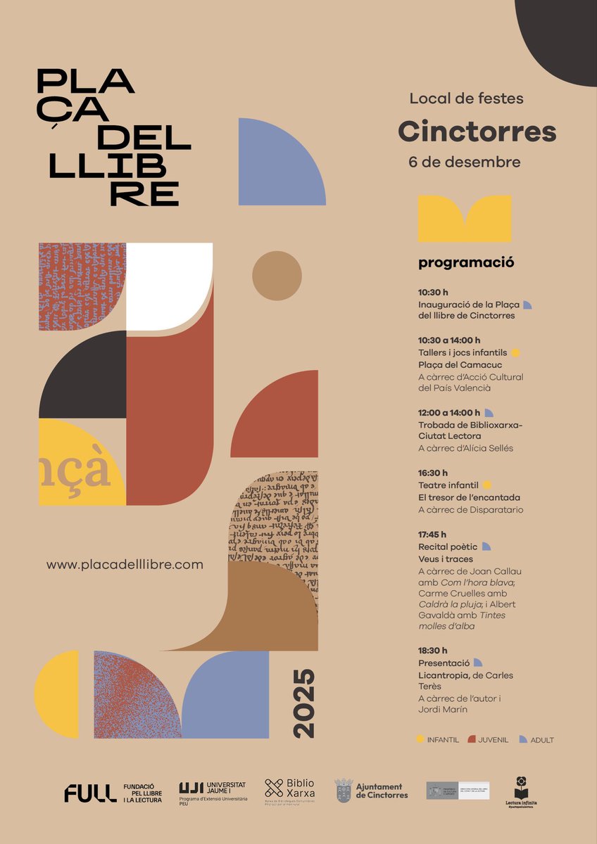 📖Ja pots consultar tot el que viurem este dissabte a la Plaça del Llibre de Cinctorres! 💫

Una jornada plena de propostes literàries perquè pugues gaudir dels llibres en valencià com més t’agrade.🌞

Prepara’t per un dia intens de cultura, trobades i històries a Cinctorres!🩵