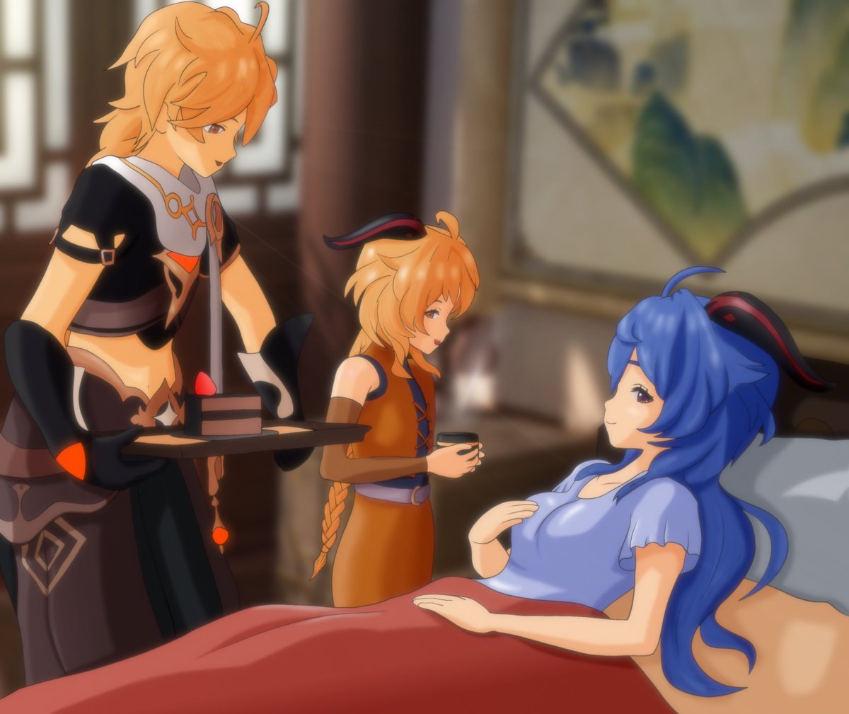 TopoLM21's tweet image. Aether: “Happy Birthday, honey!”
Astra: “Happy Birthday, mommy!”
Ganyu: “Thank you, my sunshines.”

#GenshinImapact #Ganyu #Aether #Aethyu #Aenyu