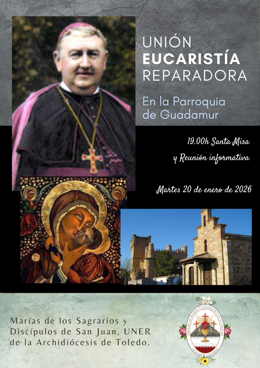 #UNER en #Guadamur Marías de los Sagrarios y Juanes #Misa y Reunión informativa 20 enero 2026 19.00h <a href="/architoledo/">Archidiócesis de Toledo</a> <a href="/eucaristicas/">M.E.N.</a> <a href="/eucaristizando_/">F.E.R</a> <a href="/sanmanuelg/">San Manuel Gonzalez</a> <a href="/IglesiaPalencia/">Diócesis de Palencia</a> <a href="/pmanuelgonzalez/">San Manuel Gonzalez</a> <a href="/granitodigital/">EGDA</a> <a href="/riedigital/">Revista Rie</a> <a href="/vallecamino/">Valle Camino</a> <a href="/DiocesisHuelva/">Diócesis de Huelva</a> <a href="/Archisevilla1/">Archidiócesis de Sevilla</a>