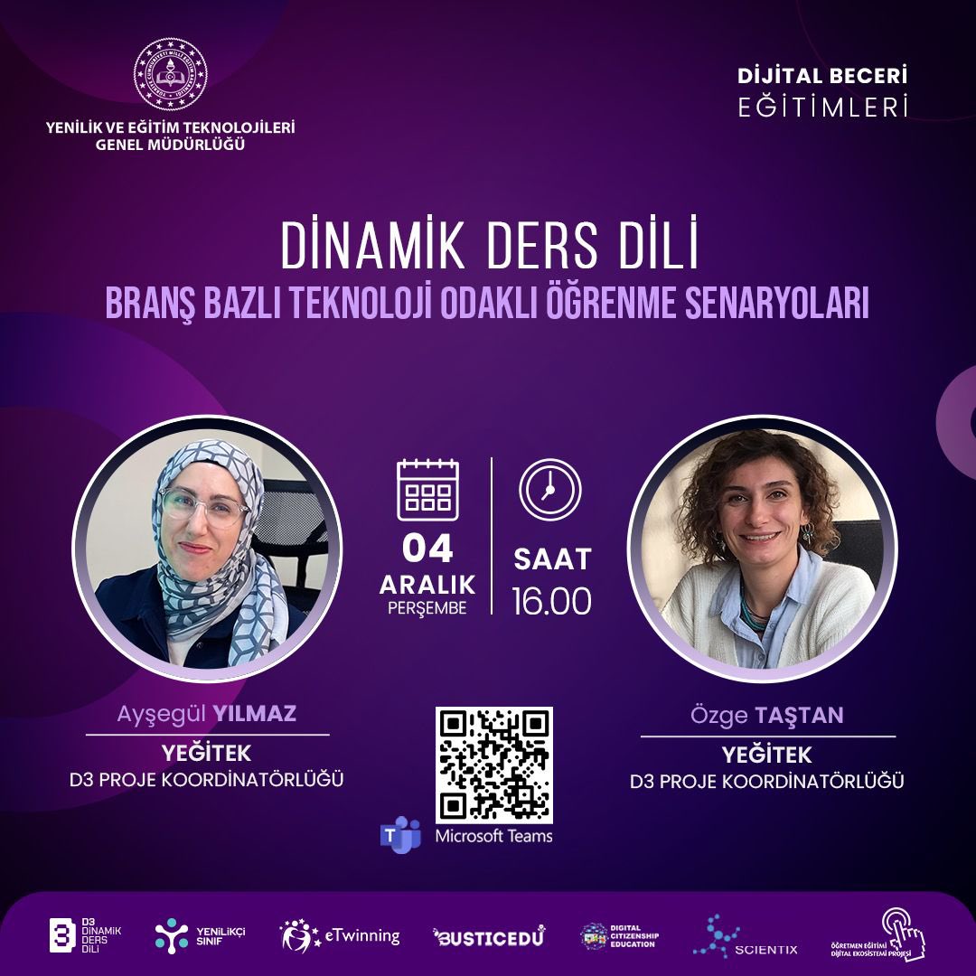 yegitekordu's tweet photo. 📌Dinamik Ders Dili-Branş Bazlı Teknoloji Odaklı Öğrenme Senaryoları
📚AyşegülYILMAZ,ÖzgeTAŞTAN
📆4Aralık2025Perşembe⏰16.00
🔗https://t.co/i2PK9ubJ0Y
✅ 3151343238765/PT6y3sh7
#egitimkentiORDU
#Ordu
@tcmeb @Yusuf__Tekin @mebyegitek @TCOrduValiligi @CelileErenOKTEN  @mfvargeloglu https://t.co/3hr2sXBuR8