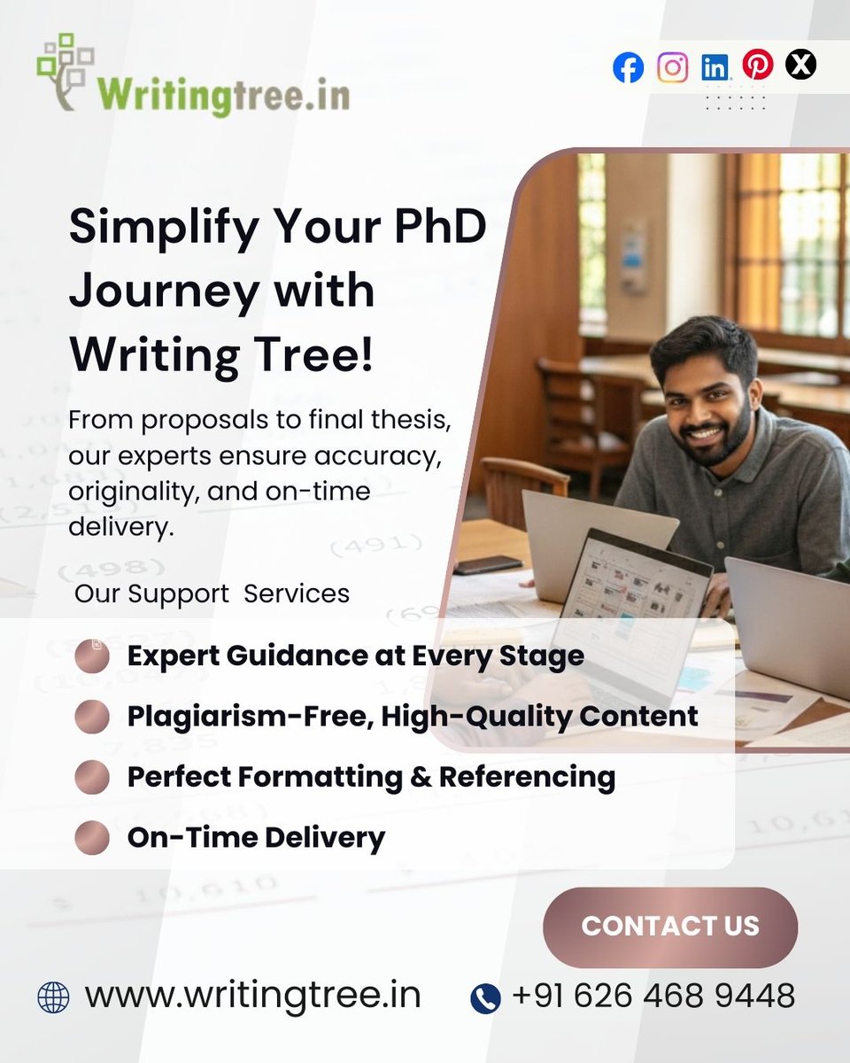 WritingTree1's tweet image. Simplify Your PhD Journey with Writing Tree!

From proposals to final thesis, our experts ensure accuracy, originality, and on-time delivery.

writingtree.in/phd-thesis-wri…
wa.me/+916264689448

#PhDResearch #DissertationExperts #BestDissertationHelp #OutshineTheRest #PhDSuccess