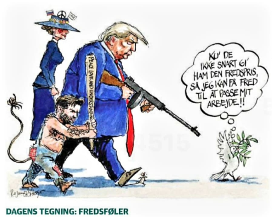 ZaZdzislaw's tweet photo. #JyllandsPosten tak widzi pokojowe inicjatywy Trumpa, nic dziwnego, że gołąb pokoju lamentuje: "Chciałbym, żeby już dali mu Nagrodę Nobla, żebym mógł szybciej wrócić do pracy!".
Trzeba przyznać, że flagi na kapeluszu Melanii pokazują właściwy kierunek dyplomacji USA! @Horus543 https://t.co/jAU9YWAhCe