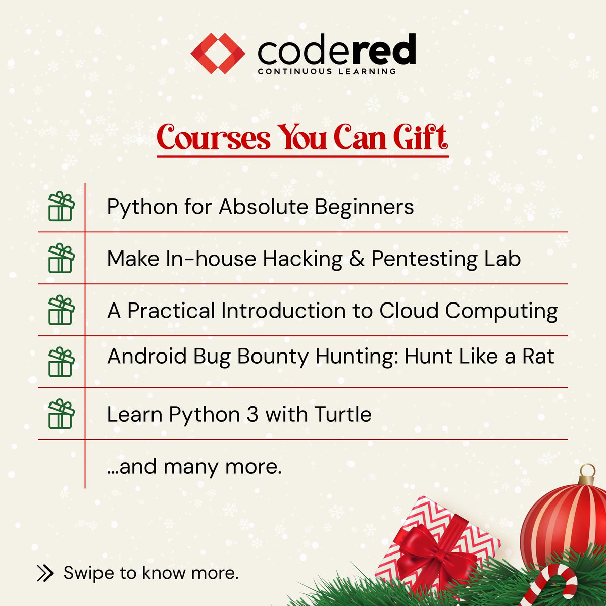 CodeRed_Pro's tweet image. 🎁 Unwrap Cyber Skills This Holiday! 
Stop juggling random cyber tutorials. Try CodeRed Pro for 7 days for just $1 and get full access to 850+ expert-led courses and 70+ structured learning paths. Learn the skills that matter. Start now: bit.ly/4pJae7f

#Cybersecurity…