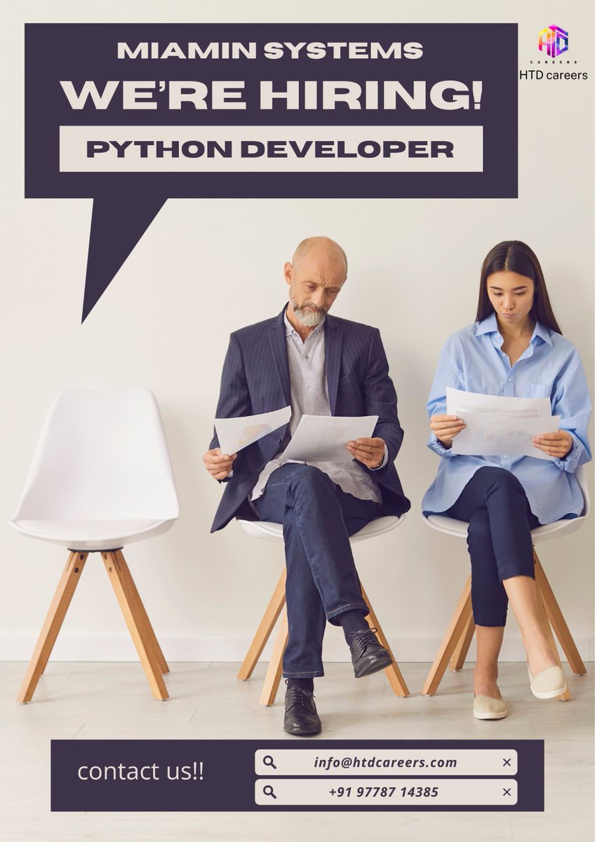 HtdCareers's tweet image. Miamin Systems is hiring Python Developers in Hyderabad! Stipend ₹25,000 + bonus 🚀 #Hiring #PythonJobs