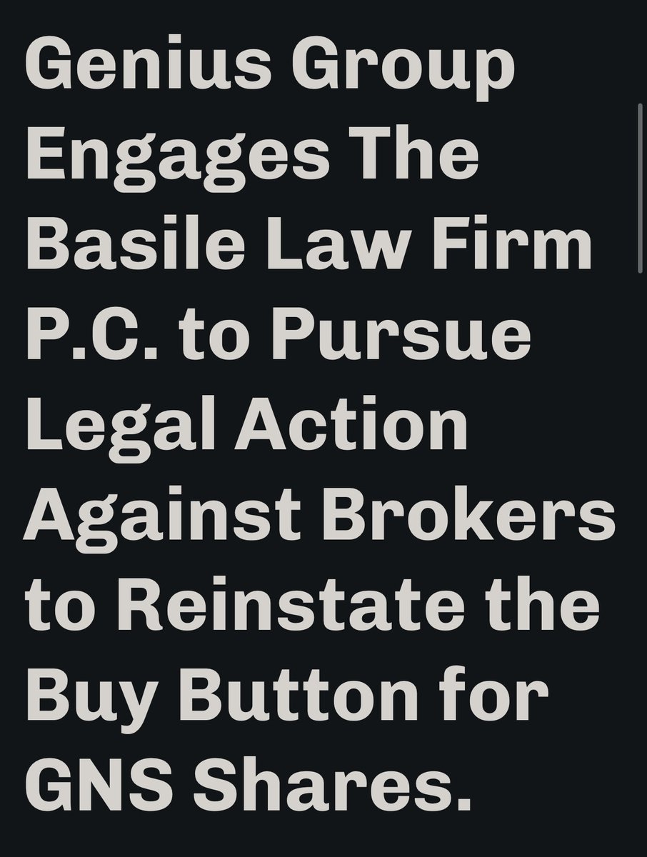 Latest $GNS news - Genius has hired <a href="/BasileEsq/">Mark R. Basile,Esq.</a> to take legal action vs Schwab, Fidelity, RobinHood, Vanguard.

SINGAPORE, Dec. 02, 2025 (GLOBE NEWSWIRE) -- Genius Group Limited (NYSE American: GNS) (“Genius Group”, “GNS” or the “Company”), a leading AI-powered, Bitcoin-first