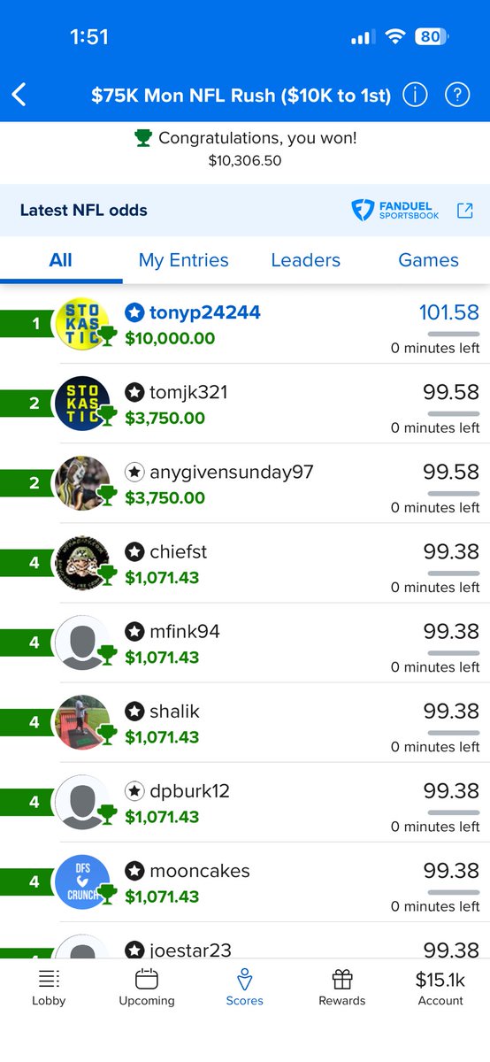 TonyTriggers's tweet photo. @StokasticHOF won yet again last night!!! $3 10k to first on FD… only the third time this year playing showdown and the sims helped get me there https://t.co/zQKAtyp4d1