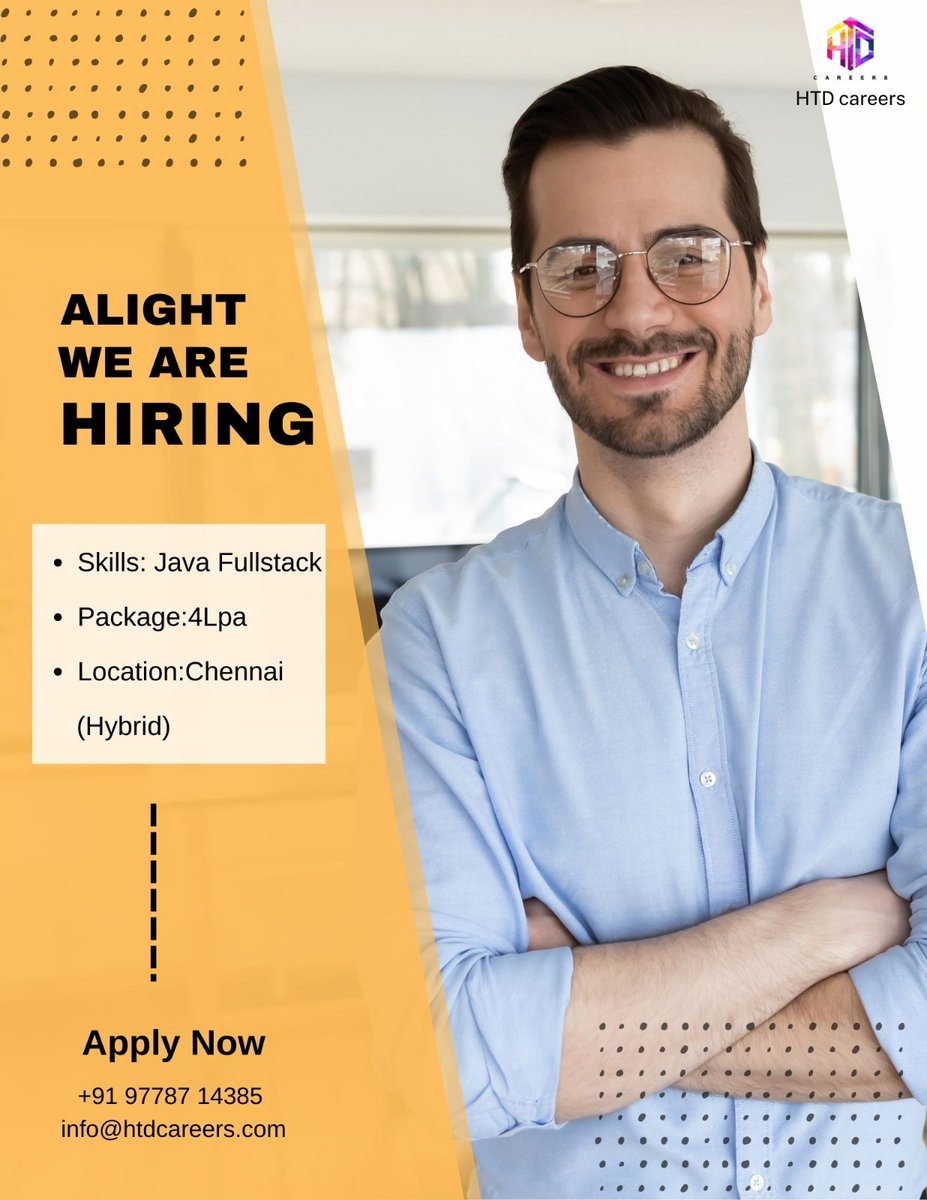 HtdCareers's tweet image. Alight hiring 2024/25 grads! Java Fullstack | Chennai Hybrid | 4 LPA 🚀 #Hiring #Freshers #JavaDeveloper