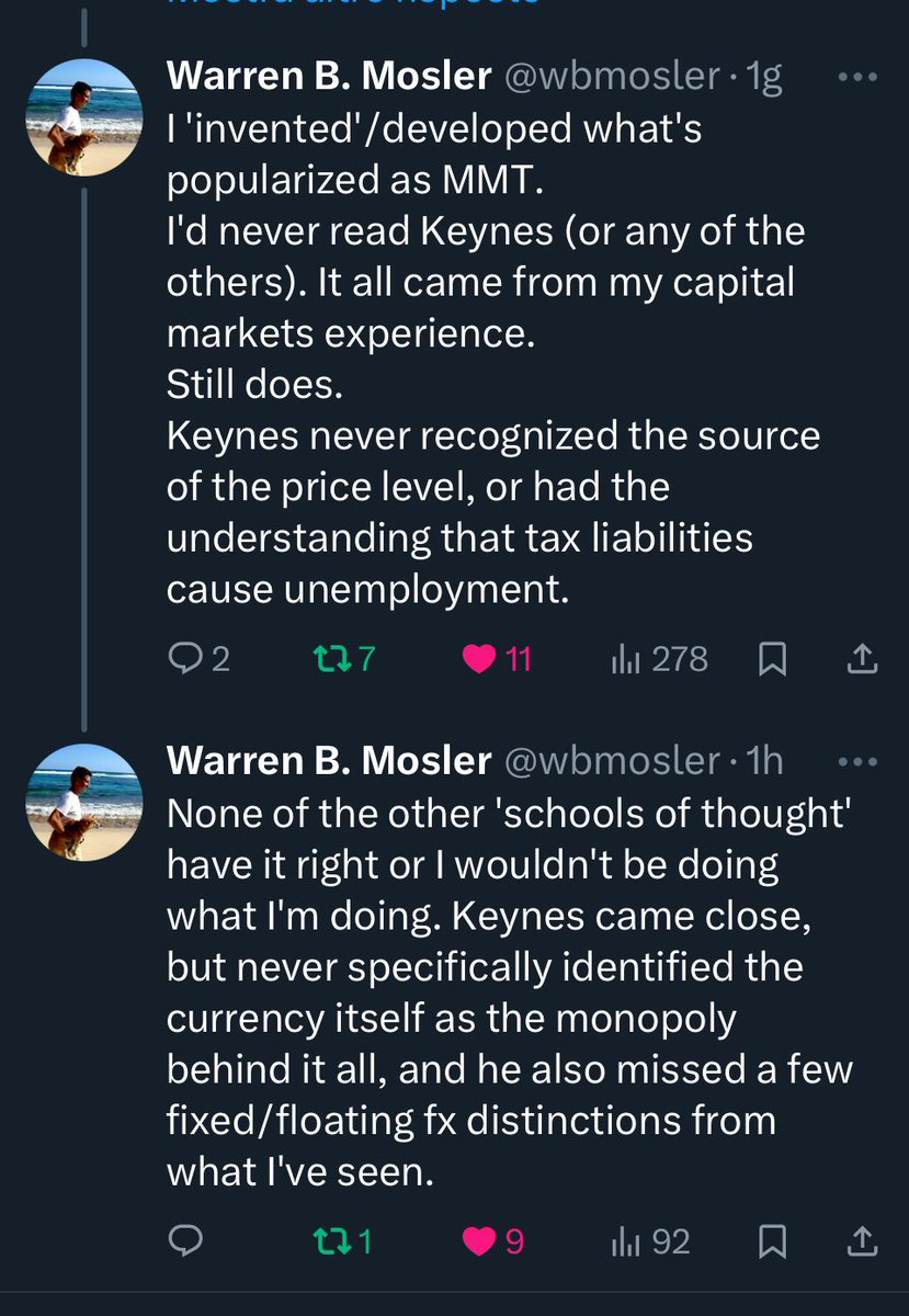 In queste righe sta la vera novità che <a href="/wbmosler/">Warren B. Mosler</a> ha raggiunto. Cosa alla quale classici, neoclsssici, Keynesiani e PK, non sono mai arrivati. Per questo Warren merita il Nobel <a href="/RobertoBazzichi/">Roberto Bazzichi</a> <a href="/Riccard45524202/">Riccardo</a> <a href="/olindocervi/">Olindo Cervi</a> <a href="/SabrySocial/">Sabrina®️🇮🇹</a> <a href="/Chini_Francesco/">FrancescoChini</a> <a href="/RealBRICSnews/">Think BRICS</a>
