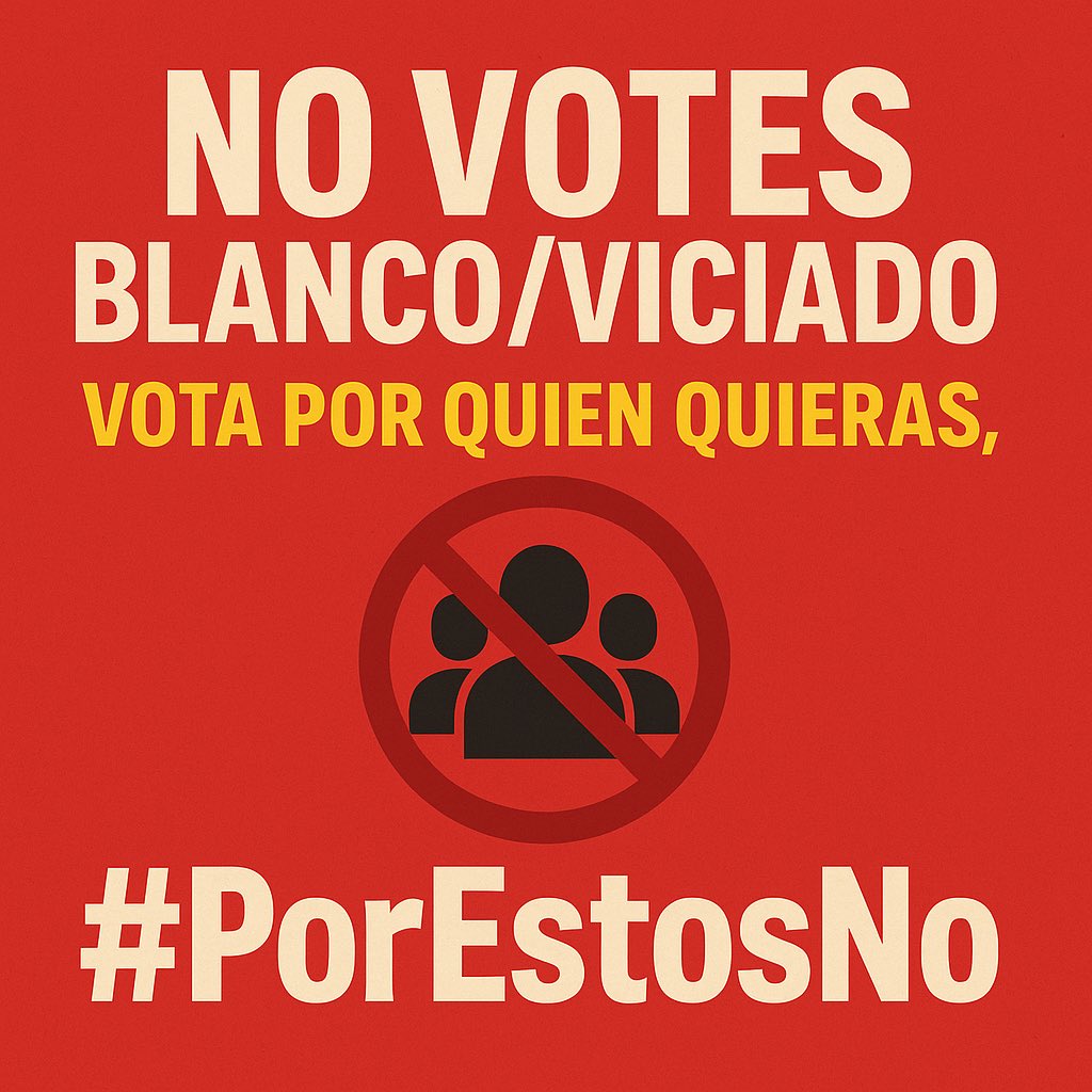 Fuerte y claro: Los votos viciados o en blanco SOLO BENEFICIAN AL #PactoMafioso !!!

Los peruanos estamos hartos y es comprensible que, frente a tanto miasma y podredumbre política, uno piense: “Mejor voto blanco o viciado para no darle mi voto a nadie”. Pero lamentablemente, esa