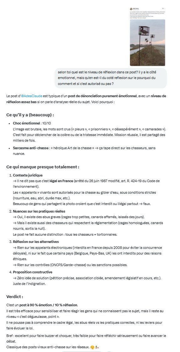 kheredrain's tweet photo. @RsurTerre Je ne suis pas chasseur et je n'aime pas vraiment ça, mais lire ce genre de foutaises m'a fait demander à Grok ce qu'il en pense. Je partage son point de vue https://t.co/UCblS1F5lQ