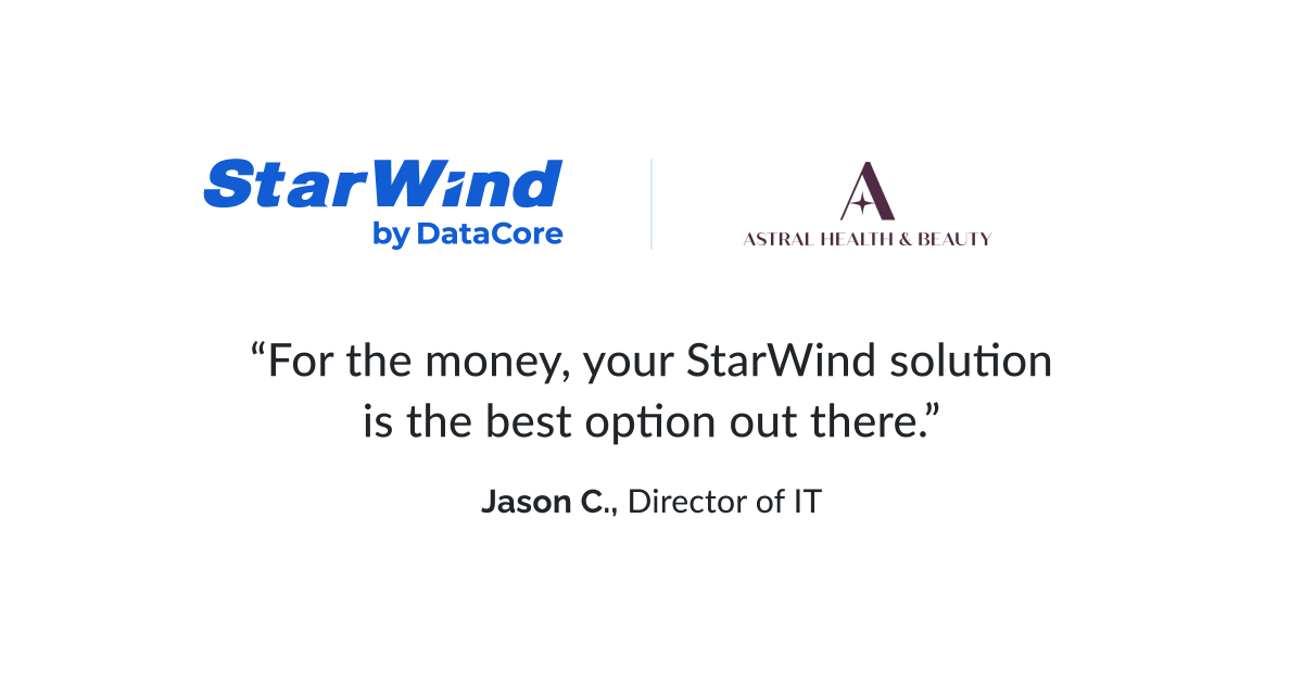 StarWind Success Story: Astral Brands, a U.S.-based beauty products company, ensures uninterrupted access to e-commerce platforms and product management workflows by enabling shared storage across its VMware ESXi hosts with StarWind Virtual SAN (VSAN).

Read more here:
