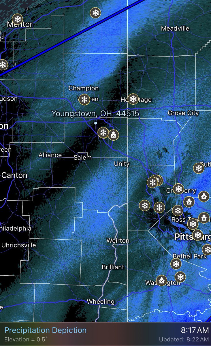8:25am: snow tapering off and ending on schedule, after accumulating 3-4” or so in many places.