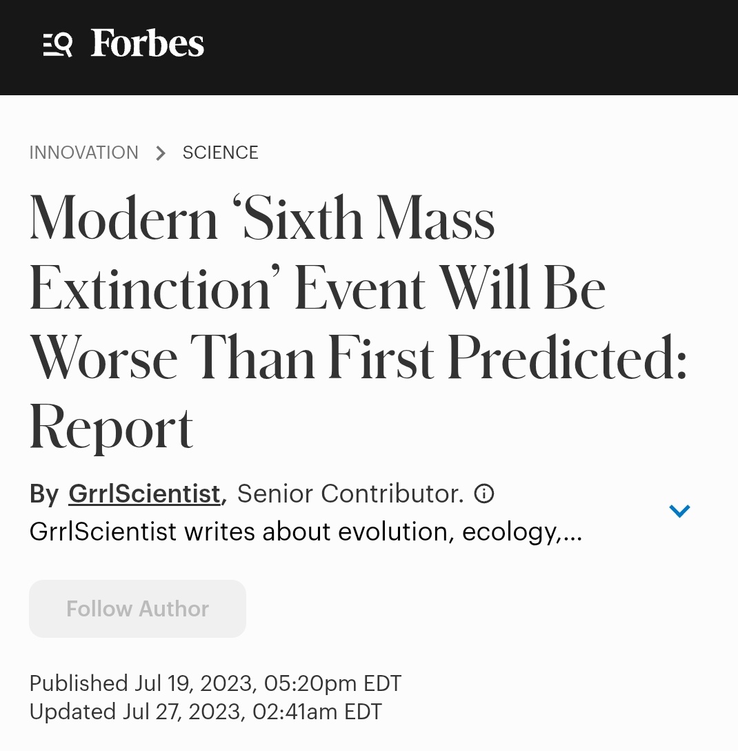 worth knowing:  scientists agree we now are in a very rapid minor/major mass extinction this century committing ⅛ - ¾ of Earth's species to extinction within years/decades