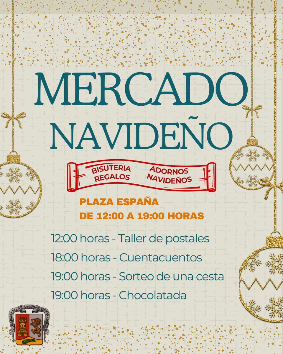 🎄 MERCADO NAVIDEÑO 🎄

📅 Sábado 6 de diciembre de 2025
🕛 De 12:00 a 19:00 horas
📍 Plaza de España

#melgardefernamental #NavidadEnMelgar #MercadoNavideño