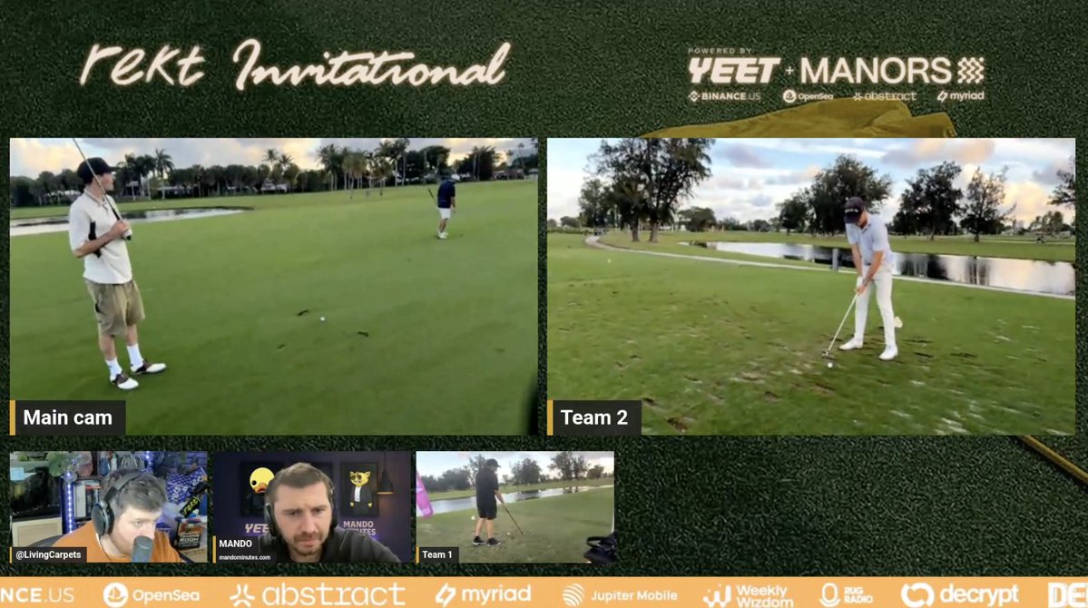 2 months ago we had a crazy idea of a "crypto golf series" and live-streaming it.

idk how, but we somehow pulled it off, with over 18k live viewers during the day!

the next one is gonna be even bigger and better. 

see u at the next Rekt Invitational during <a href="/token2049/">TOKEN2049</a>, dubai.