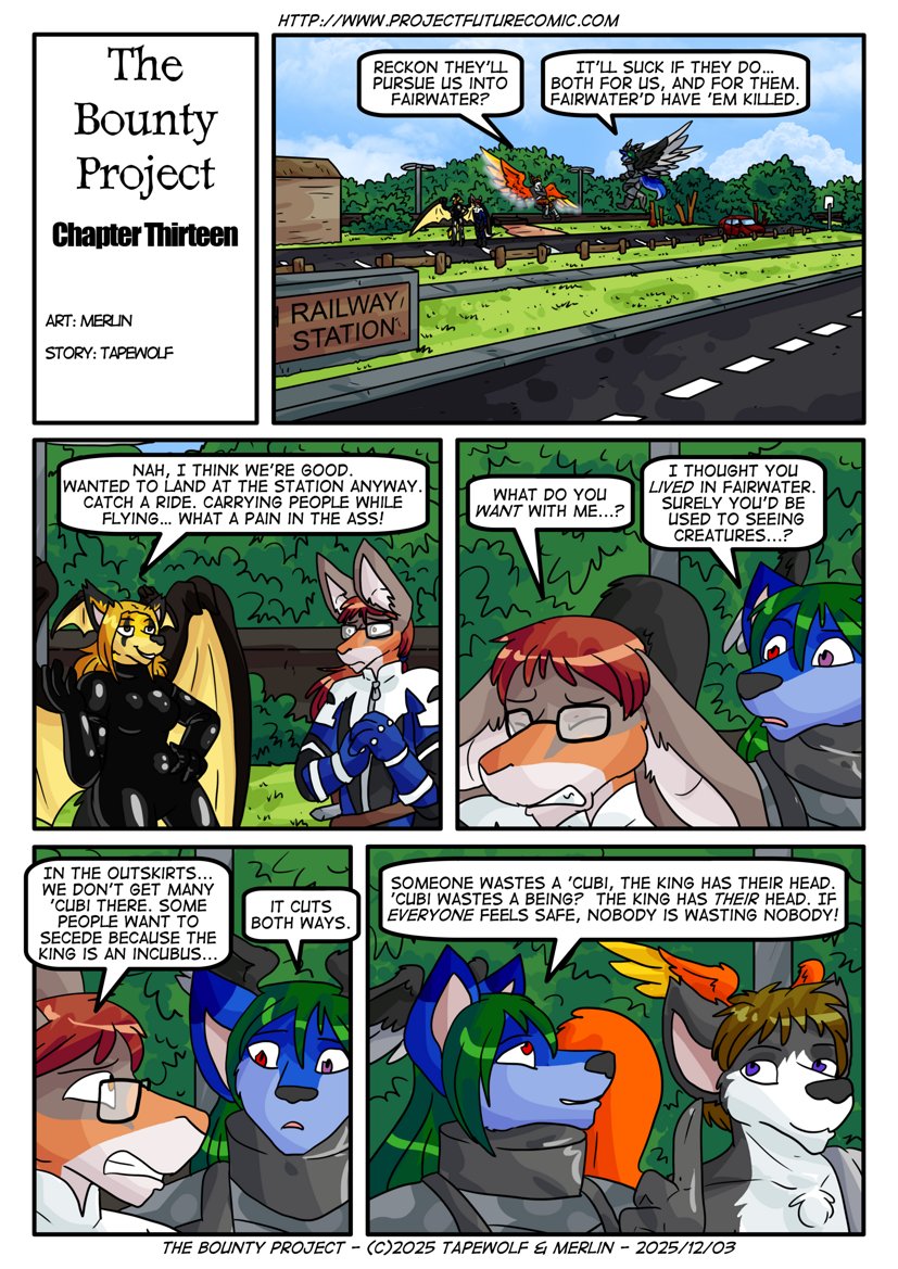 Keaton leads the gang to safety in The Bounty Project.
#furry #comics #furryart #ProjectFuture

Previous pages are here: projectfuturecomic.com/bounty.php?str…