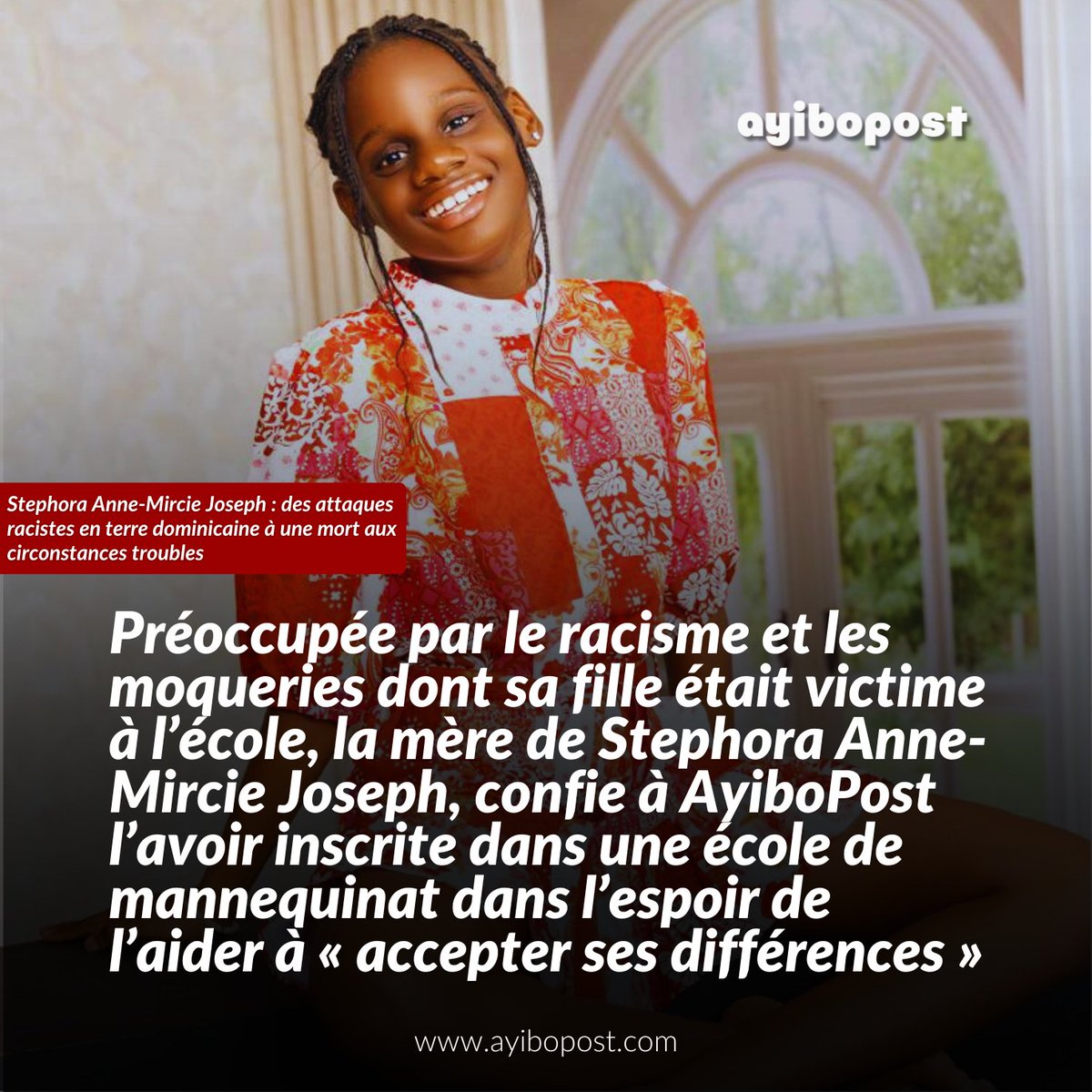 Ayibopost's tweet image. Stephora Anne-Mircie Joseph demandait souvent à sa mère si elle était belle ou laide — un signe, à ses yeux, que les remarques à l’école avaient laissé des traces, Selon  une cousine de la mère.

La famille dit avoir porté plainte auprès de la direction, et des sanctions auraient…