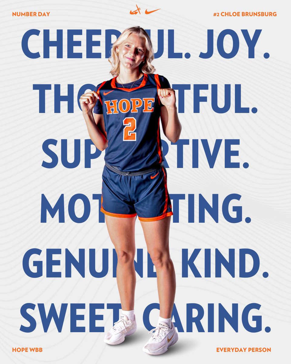 HopeCollegeWBB's tweet photo. Chloe: cheerful, joyful, thoughtful, supportive, motivating, genuine, sweet, kind 

Thanks for being an everyday person, Chloe! #everydayperson https://t.co/BS6kyTl2wo