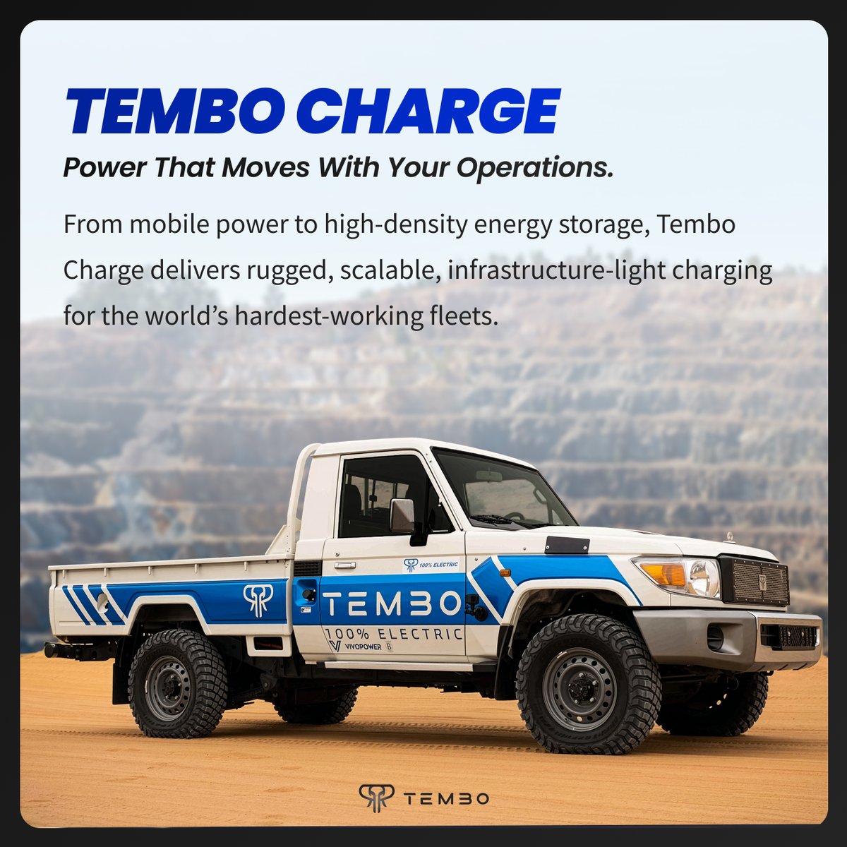 Tembo4x4's tweet image. 🚚 Fleet electrification only succeeds when charging is engineered for real-world conditions - dust, heat, shifting worksites, tight depots, and non-stop fleet cycles.

#IndustrialEVCharging #EVInfrastructure #FleetManagement #TemboElecrifuFuture #TemboCharge #TemboEnergy