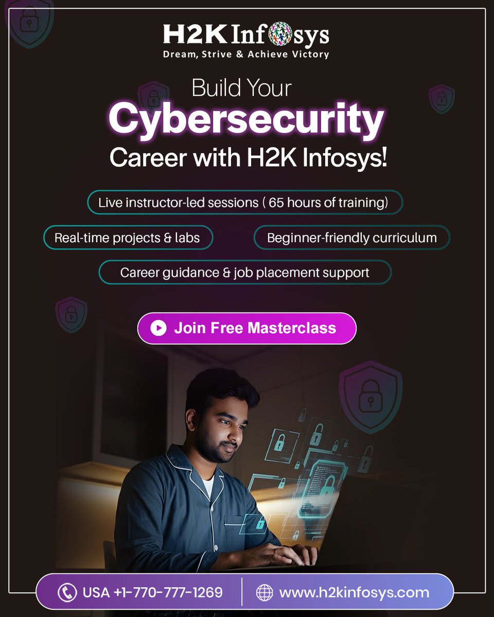 h2kinfosys's tweet image. 🔐 Launch Your Cybersecurity Career with H2K Infosys!
Enroll Now : h2kinfosys.com/courses/cyber-…
📞 +1 770-777-1269 | 📧 training@h2kinfosys.com
👉 about H2kinfosys In One Click: h2kinfosys.com/quick-links/
#CyberSecurity #EthicalHacking #ITTraining  #H2KInfosys #viralpost #trending