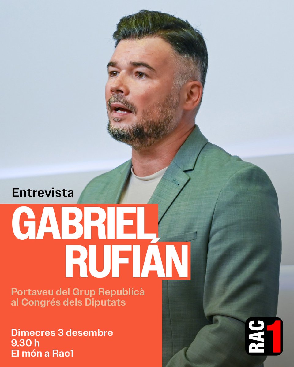 📻 Demà dimecres, a les 9.30h, <a href="/gabrielrufian/">Gabriel Rufián</a> visita <a href="/elmonarac1/">El món a RAC1</a>