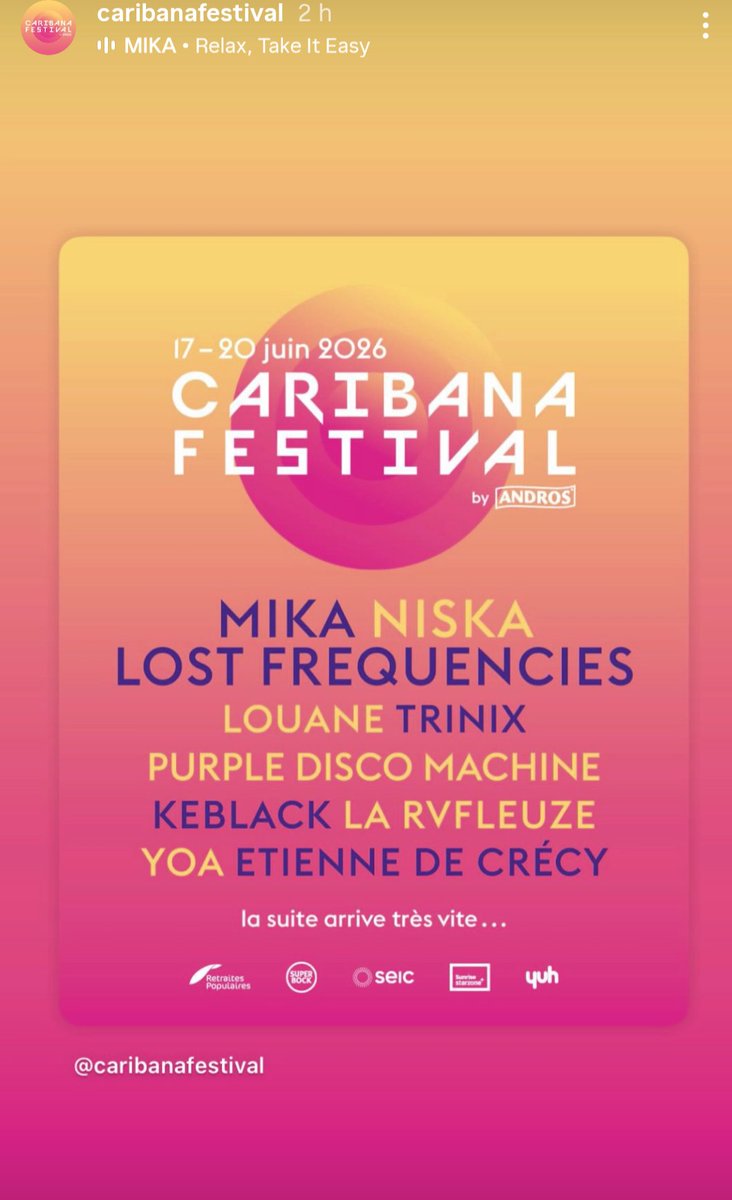 📣 18.6.2026. <a href="/mikasunds/">MIKA</a> al #caribanafestival ! 🤩🎤

#Mika #caribanafestival #svizzera #summerfestival #festivals #MIKA26