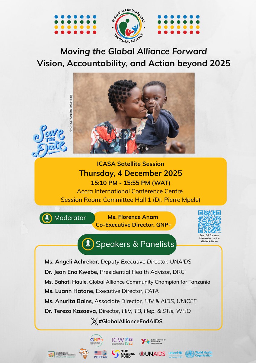 Children and communities must remain at the center of the HIV response.

At <a href="/icasa2025/">ICASA 2025</a>, the Global Alliance Satellite Session will bring voices from countries, youth networks and partners to map the way forward beyond 2025.

4 December @ 15:10, moderated by <a href="/floriako/">Florence Riako Anam</a>. #ICASA2025