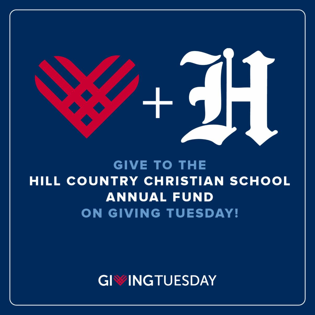 Today is #GivingTuesday! Give From your Heart to Annual Fund
hillcountrychristianschool.org/support-us/onl…

Many of us spent from our wallets on Black Friday and Cyber Monday. Today, let's give from our hearts! Help fund classroom enrichments and enhancements for every student.