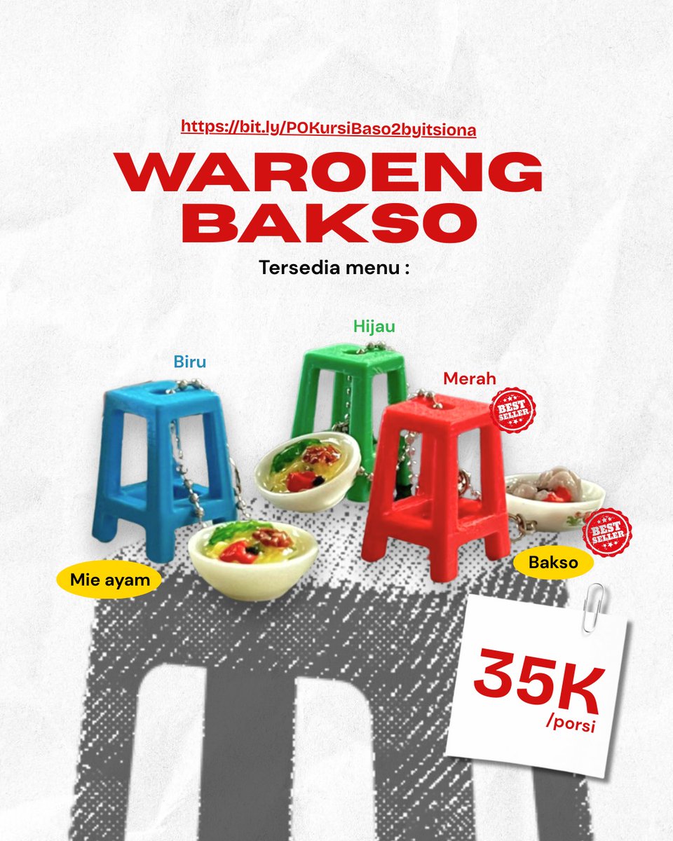 itsiona's tweet photo. [like and rt are very appreciated] 💥

🍴🪑🍜 PO KURSI BASO batch 2 by itsiona

📆 2-7 Desember 2025
📎https://t.co/QK75wpVADv
📂warna kursi dan charm bisa milih
💸35K/each

#trinklets #charm #kursibaso #baso #mieayam https://t.co/GwZdPmXKBF