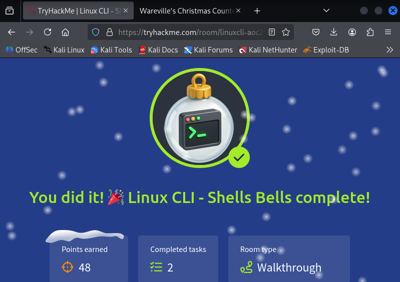 APanth3r's tweet photo. Advent of Cyber 2025 Day 1, learnt about Linux CLi - Shells Bells @tryhackme @OSCGuild @Stellaops_net @CYSSSA_lautech  #tryhackme #CyberSecurity https://t.co/mmTxF0xG7W