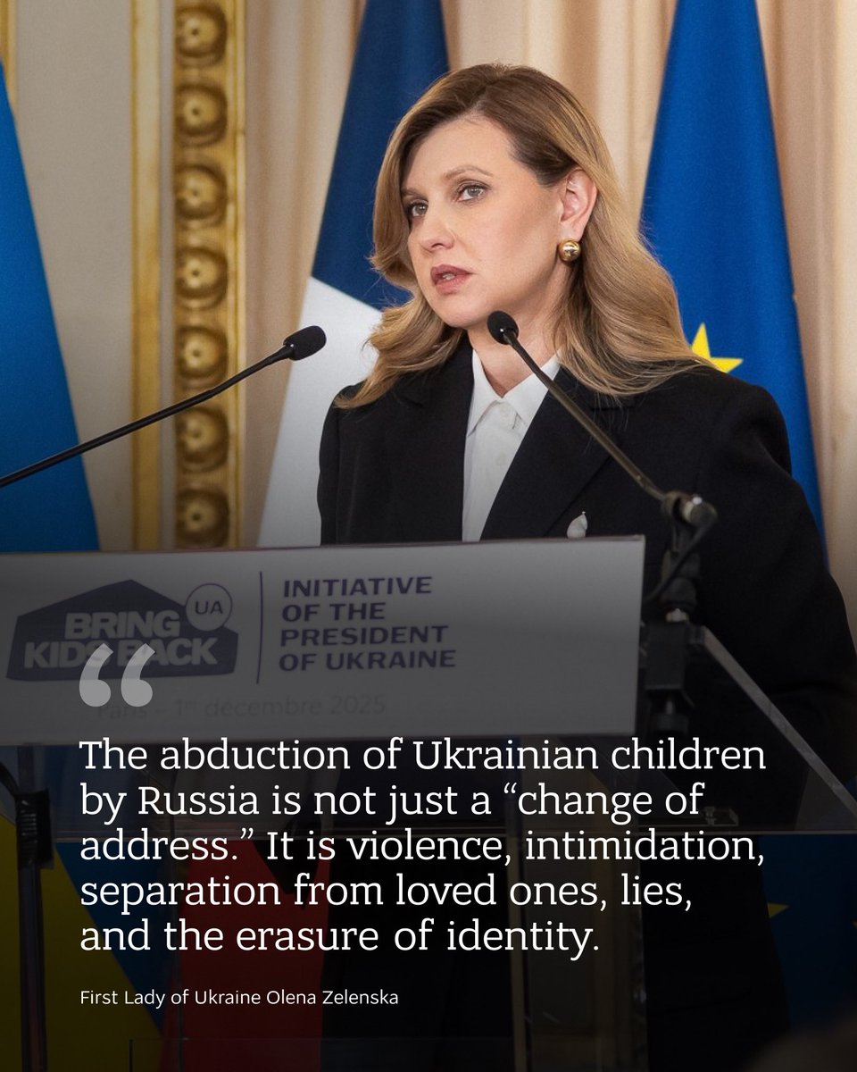 Ukraine’s First Lady, Olena Zelenska, took part in the Bring Kids Back UA meeting in Paris, together with First Lady of France Brigitte Macron and Minister for Europe and Foreign Affairs Jean-Noël Barrot. 

The initiative, launched by the President of Ukraine, aims at one