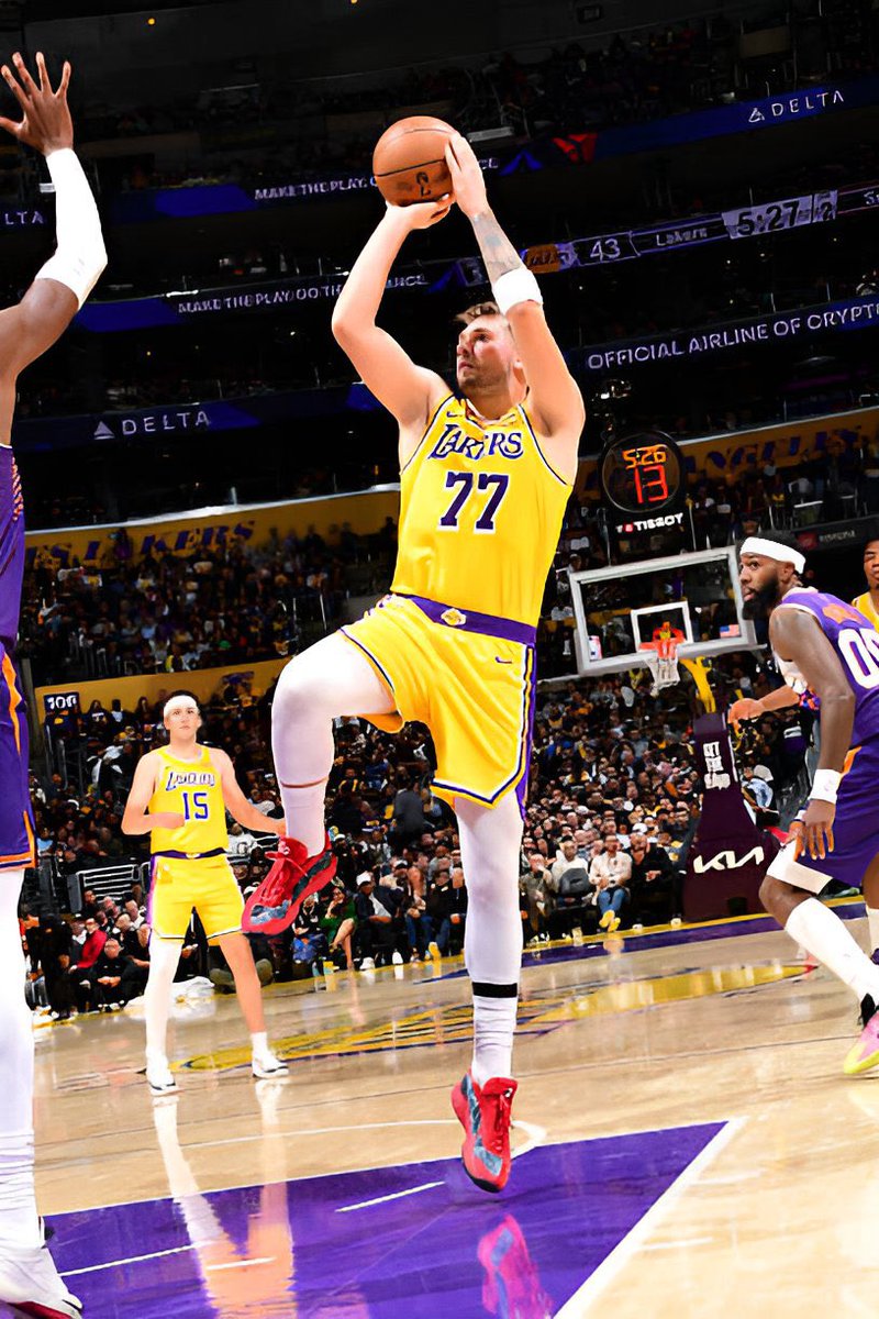 LukaDonkicks's tweet image. The SDSU Aztecs got their first representation via Luka Dončić’s shoes in last night’s Lakers game.

Dončić had previously worn several Jordan Brand–sponsored schools’ shoes in-game, with the last being North Carolina via the Luka 2.

📸: Adam Pantozzi &amp;amp; Ronald Martinez via Getty