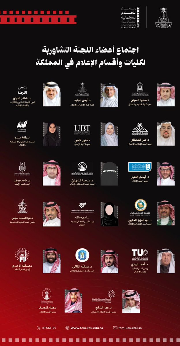 عقدنا اليوم اجتماع اللجنة التشاورية لكليات وأقسام الإعلام بالمملكة ضمن فعاليات #مهرجان_الأفلام_السينمائية_الطلابية بجامعة الملك عبدالعزيز
أشكر زملاءي على الطرح المثري بشأن دعم كليات وأقسام الإعلام ومواجهة التحديات لتأهيل جيل من الإعلاميين وتطوير المواهب في مجالات المهنة المتنوعة