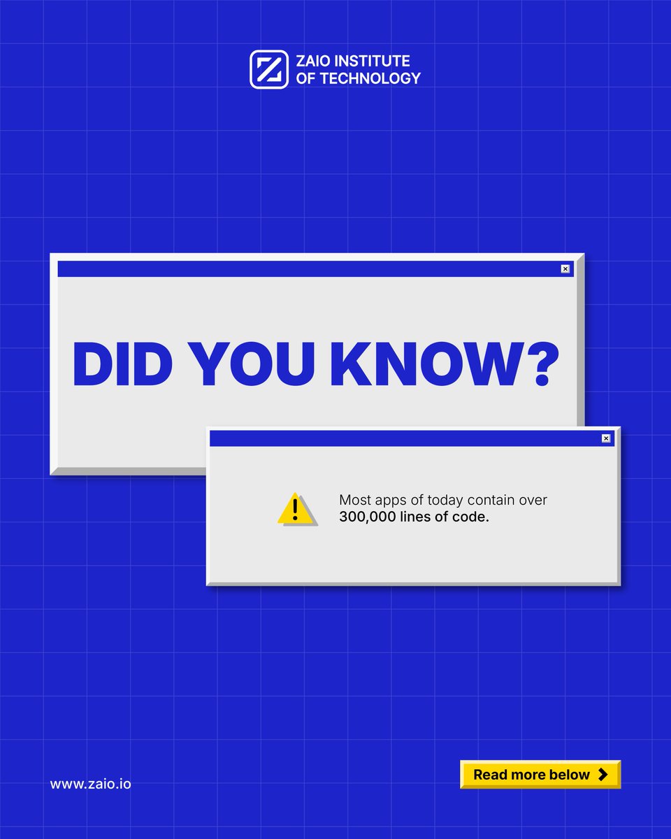 zaiotech's tweet image. Did you know most apps today have 300,000+ lines of code? 💡

Every feature you tap is built on hundreds of thousands of instructions, showing just how massive modern tech really is.

#TechFacts #Programming #AppDevelopment #ZaioInstitute #DigitalInnovation #LearnTech