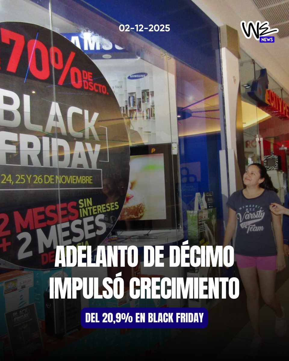 wenewsec's tweet image. 🔵| El dinamismo comercial marcó la última semana de noviembre de 2025, con un comportamiento directamente por el adelanto del pago del décimo tercer sueldo, según el SRI.

La inyección anticipada de liquidez permitió que, en la semana previa al Black Friday, las ventas…