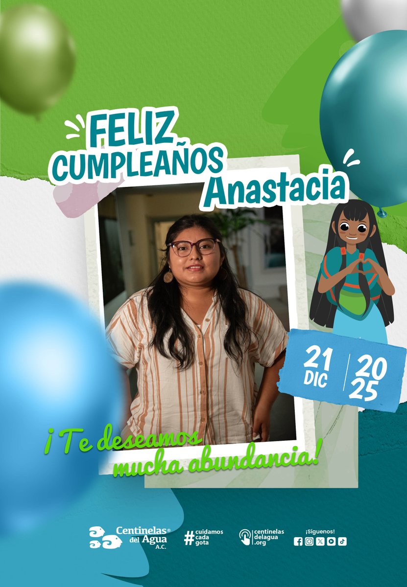 Hoy celebramos el cumpleaños de Anastacia, nuestra Líder de Gestión Comunitaria del Agua. 🎉💧

Tu labor une historias, voluntades y soluciones reales.
Que este nuevo ciclo llegue con abundancia y alegría💙
#CentinelasDelAgua #CuidamosCadaGota #EquipoCentinela #GestiónComunitaria