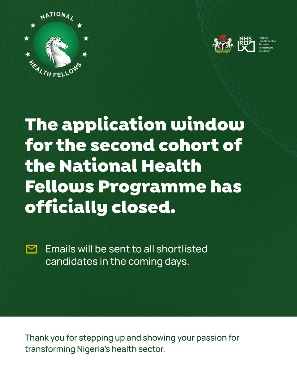 Thank you for stepping forward to make a difference. 

Applications are now closed, and shortlisted candidates will receive an email with the next steps.

#BecomingANationalHealthFellow #NationalHealthFellows