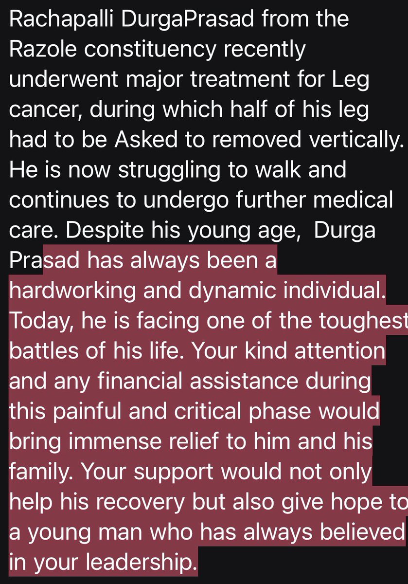 perarapu's tweet photo. @naralokesh @OfficeofNL /2 Durga Prasad has always been a
hardworking and dynamic individual.
Today, he is facing one of the toughest battles of his life. Your kind attention and any financial assistance during this painful and critical phase would bring immense relief to him https://t.co/G7ZY45PfYr