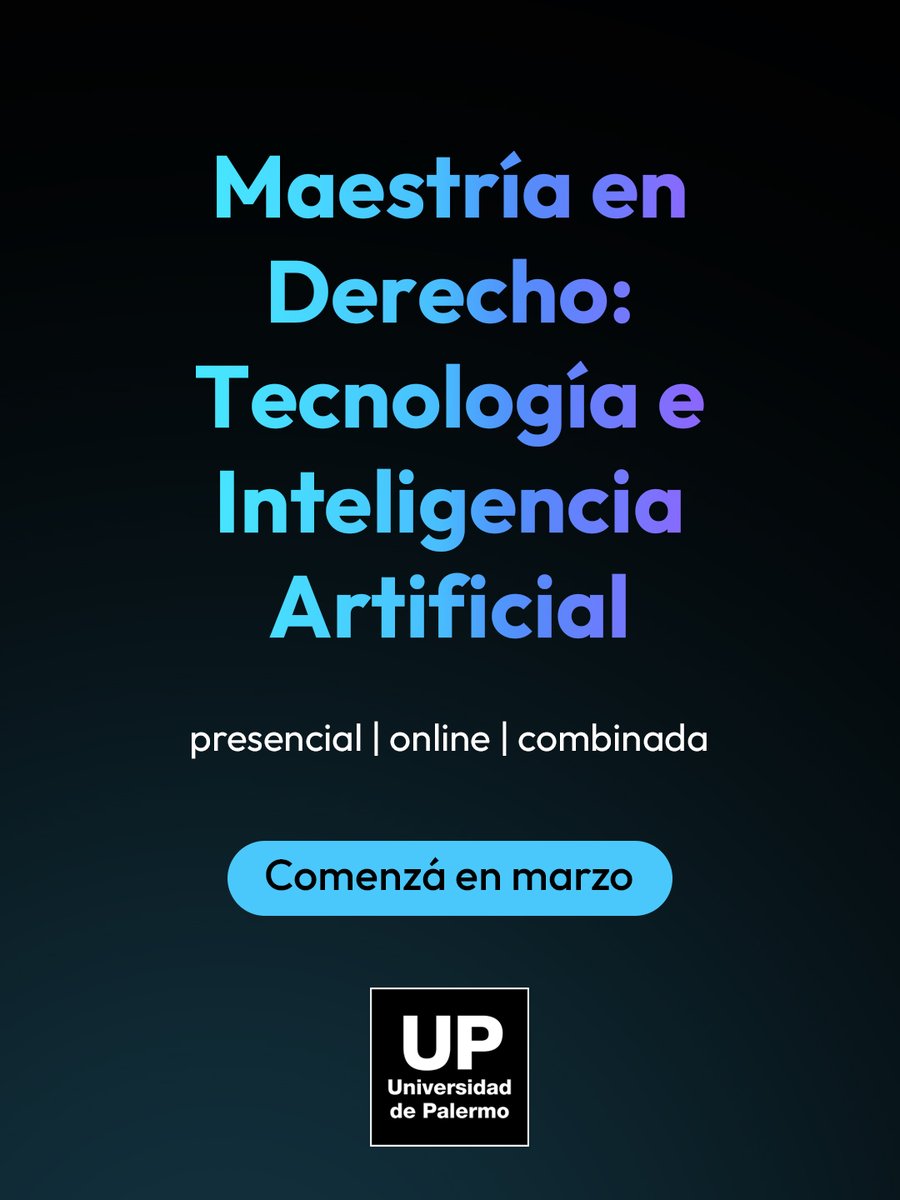 NUEVA MAESTRÍA con orientación en #Tecnología e #InteligenciaArtificial ⚖️🤖
Dirigida a profesionales que quieran ampliar su formación teórico-práctica en el análisis jurídico de los avances tecnológicos y de la inteligencia artificial.

📲 palermo.edu/derecho/progra…