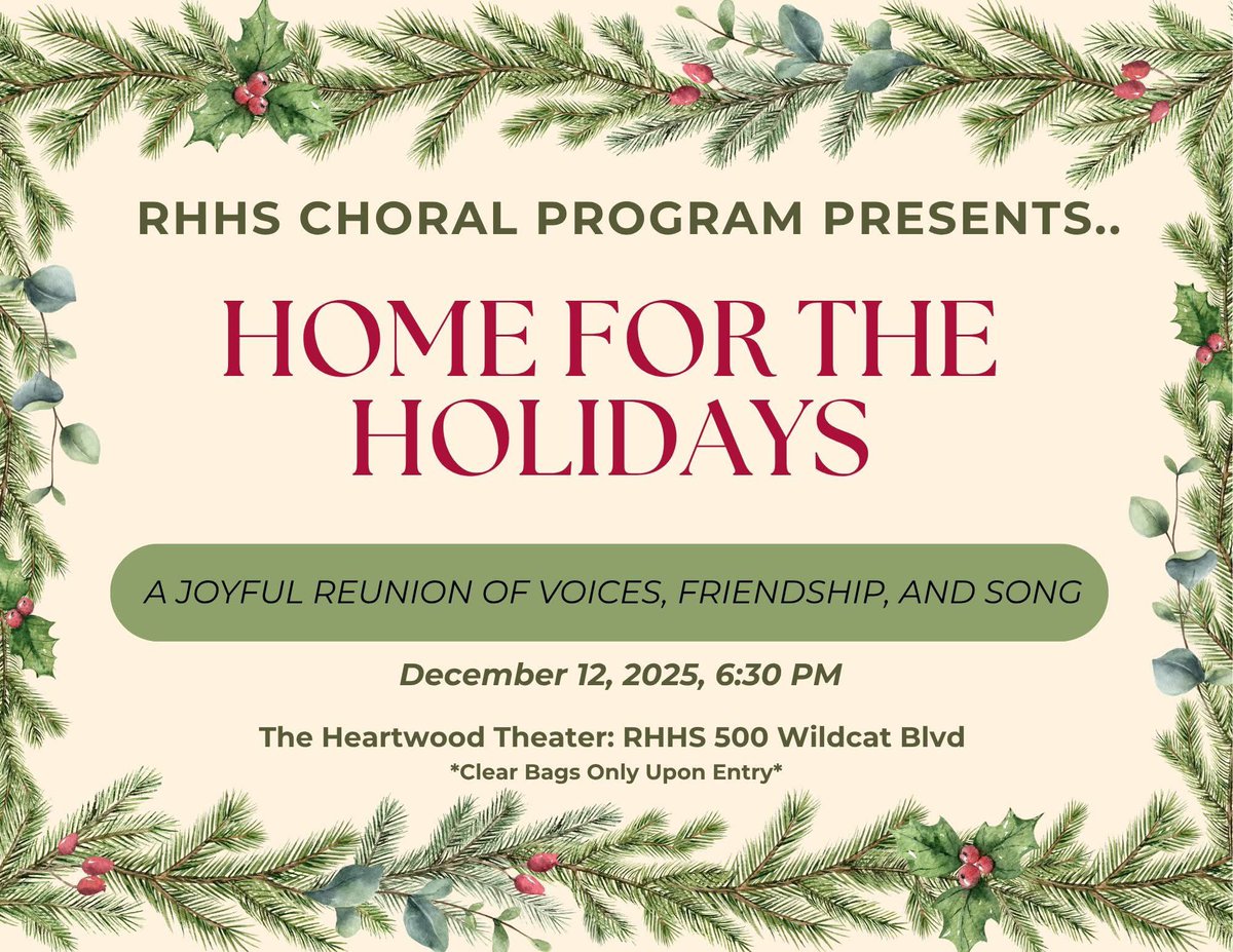 The RHHS Choral Program is excited to bring this year’s holiday concert: Home for the Holidays! Seats are limited…click the link below to get yours today! 

gofan.co/event/5433933?…