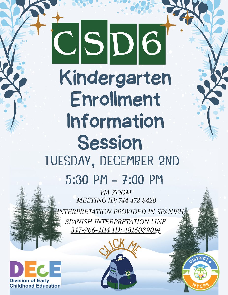 District6NYC's tweet image. 📢 Kindergarten Info Session Tonight (Virtual)!
Join us online for important updates and resources for families.

🗓 Date: Tonight
📍 District 6 – Virtual Event Zoom: zoom.us/s/7444728428

Don’t miss it—spread the word! #D6Schools #KindergartenReady #VirtualEvent