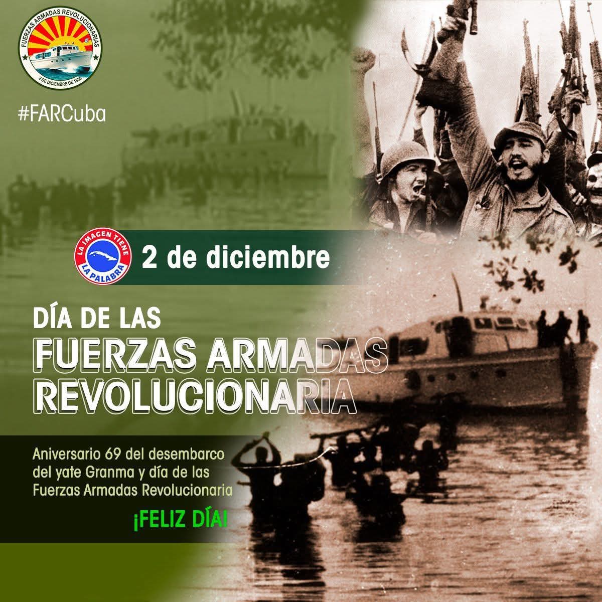 ¡Honor y Gloria a nuestros héroes!

Hoy, 2 de diciembre, se conmemora un aniversario más del Desembarco del Yate Granma y de la creación de las Fuerzas Armadas Revolucionarias.

🇨🇺 
#Cuba #2deDiciembre #Granma #FAR #PatriaOMuerte #Venceremos
#Confihar